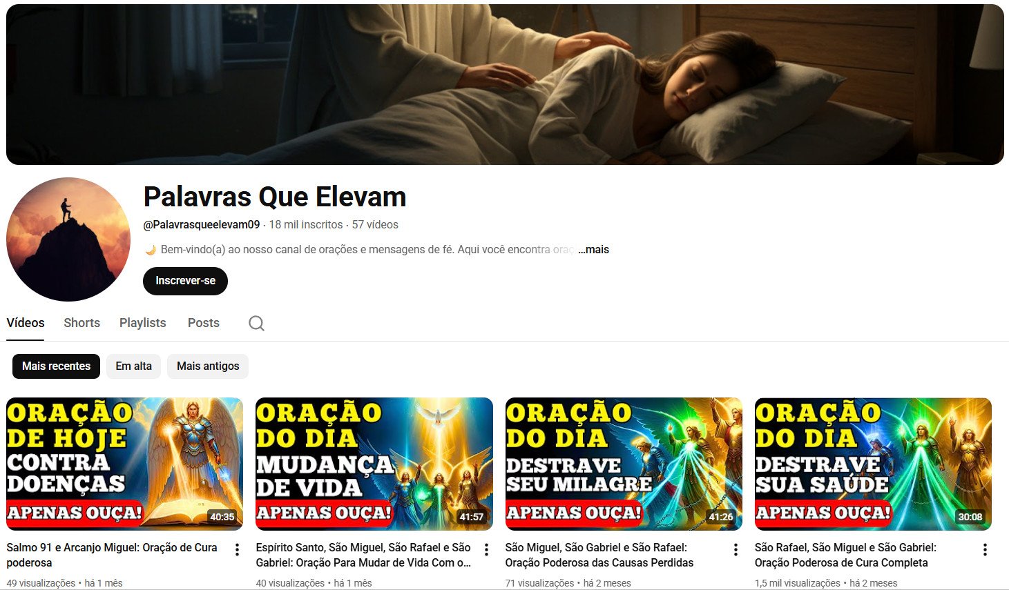 Canal no YouTube à venda – Palavras Que Elevam – Religioso/Orações e Mensagens de Fé (18 mil inscritos) – Não Monetizado