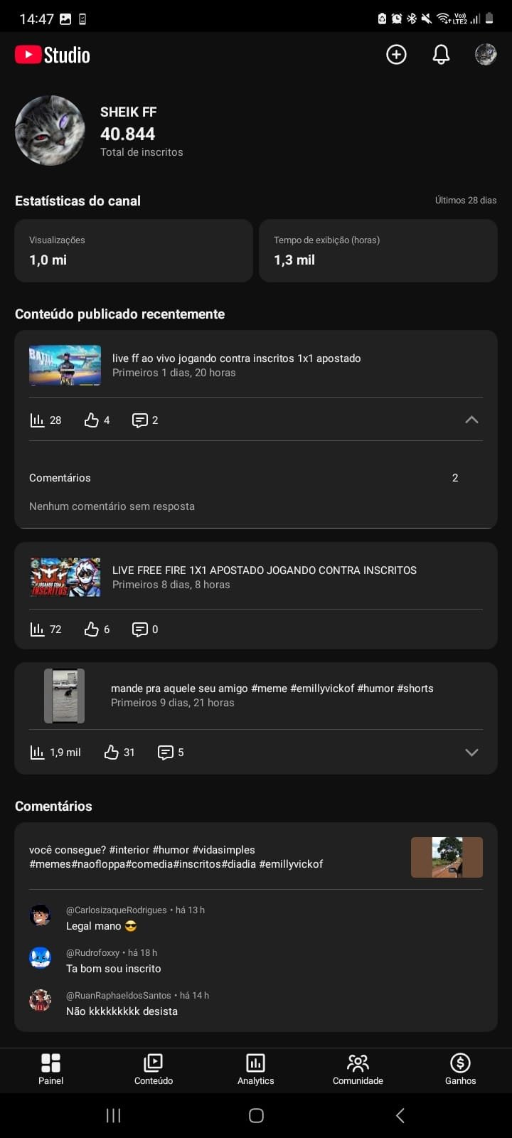 Canal com 40k de inscritos