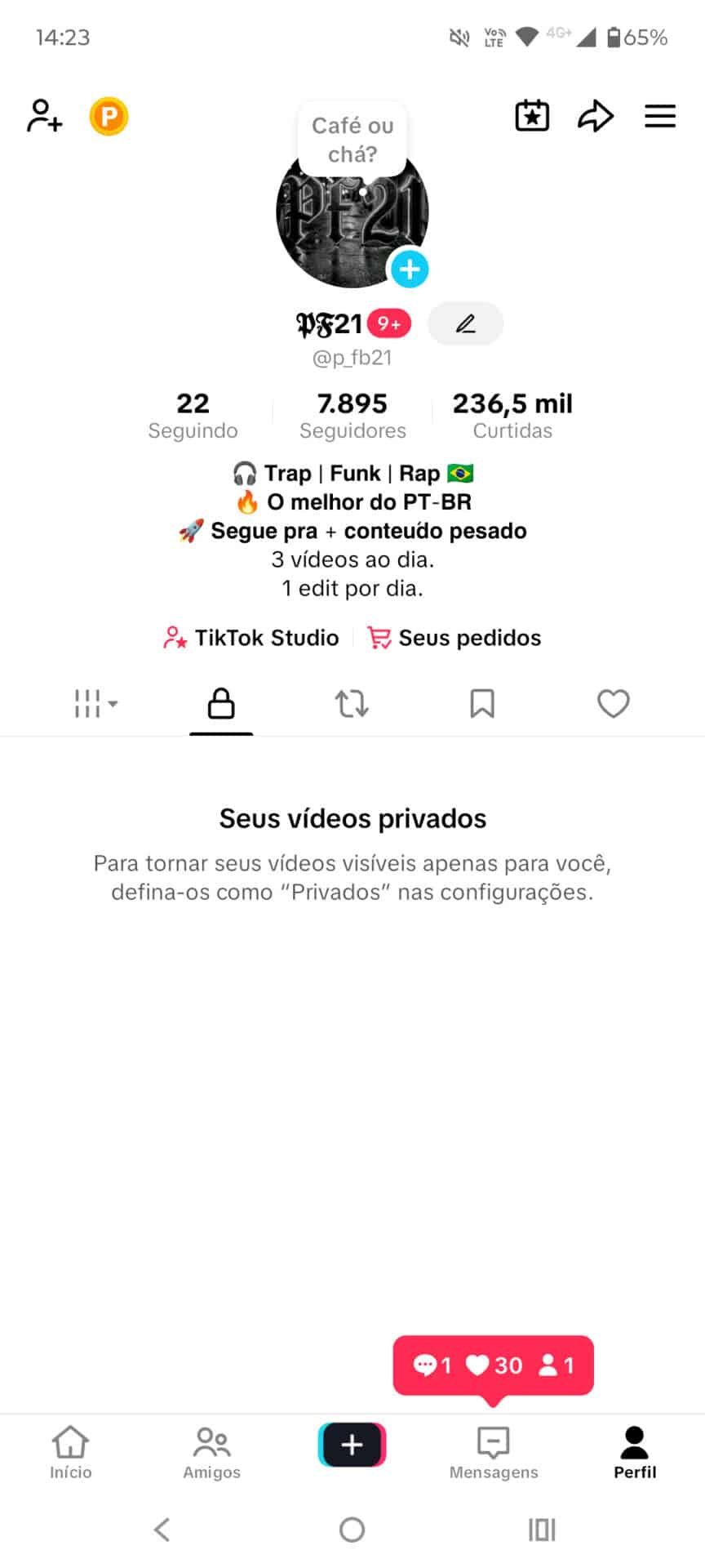 Conta TikTok no nicho Trap, Funk e Rap 🇧🇷 com crescimento orgânico e alto alcance. 📊 Estatísticas: • 7.8K seguidores reais • Mais de 2 milhões de visualizações recentes • 243K curtidas • 10K compartilhamentos •