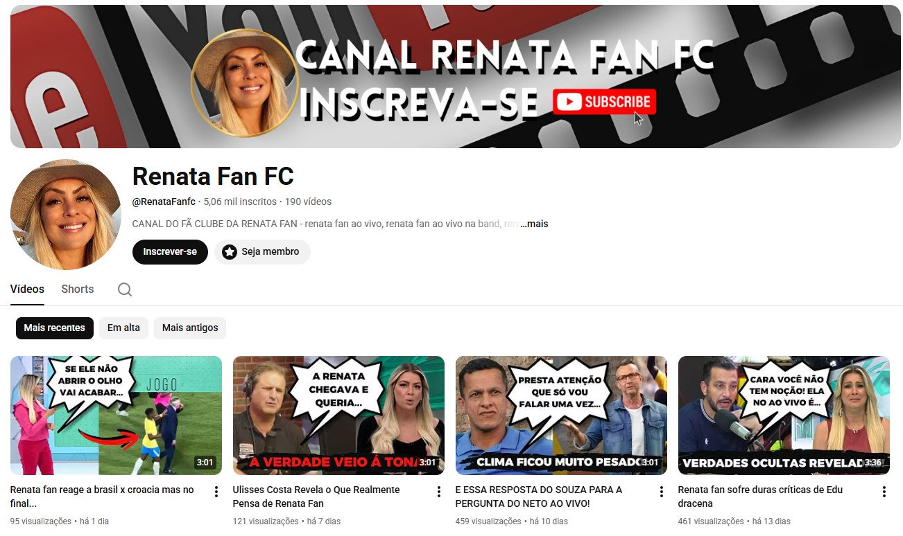 Canal no YouTube à venda – Renata Fan FC (Português) – Entretenimento/Esportes e Fofoca (5 mil inscritos)