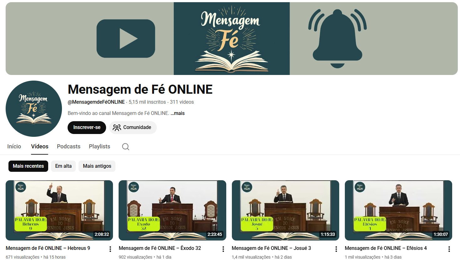 Canal no YouTube à venda – Mensagem de Fé ONLINE (Português) – Gospel e Conteúdo Religioso (5 mil inscritos)