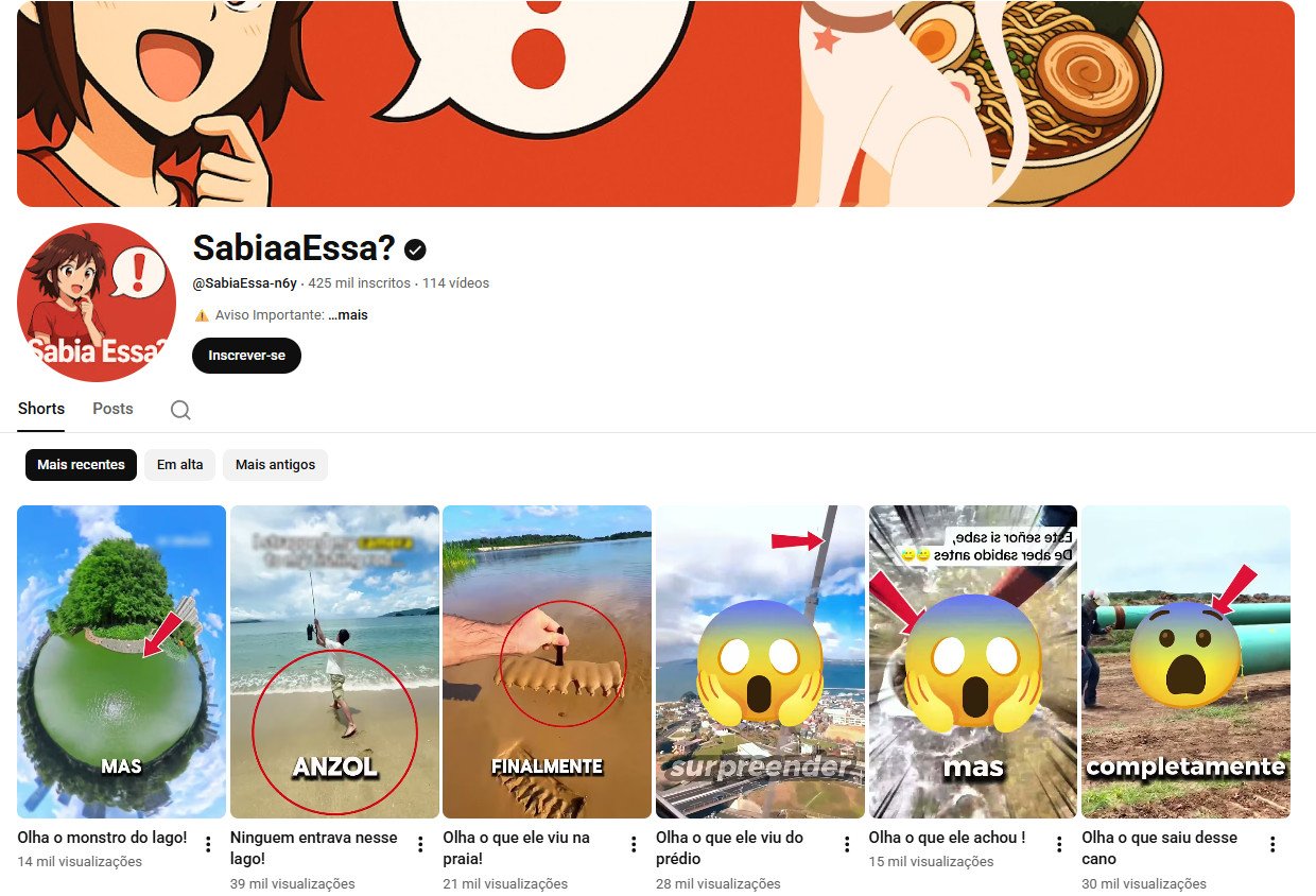 Canal no YouTube à venda – SabiaaEssa? (Português) – Curiosidades e Entretenimento (425 mil inscritos)