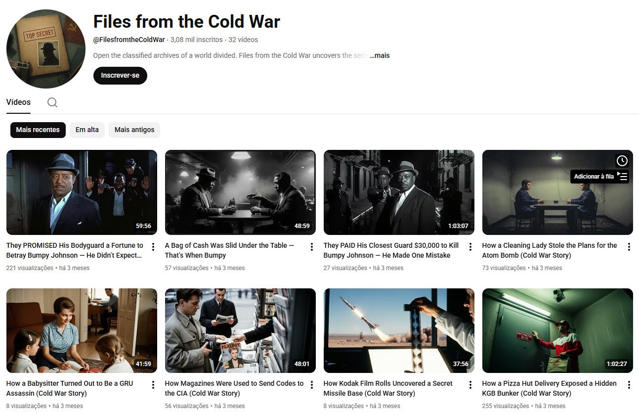 Canal no YouTube à venda – Files from the Cold War (Inglês) – História e Espionagem (3 mil inscritos)