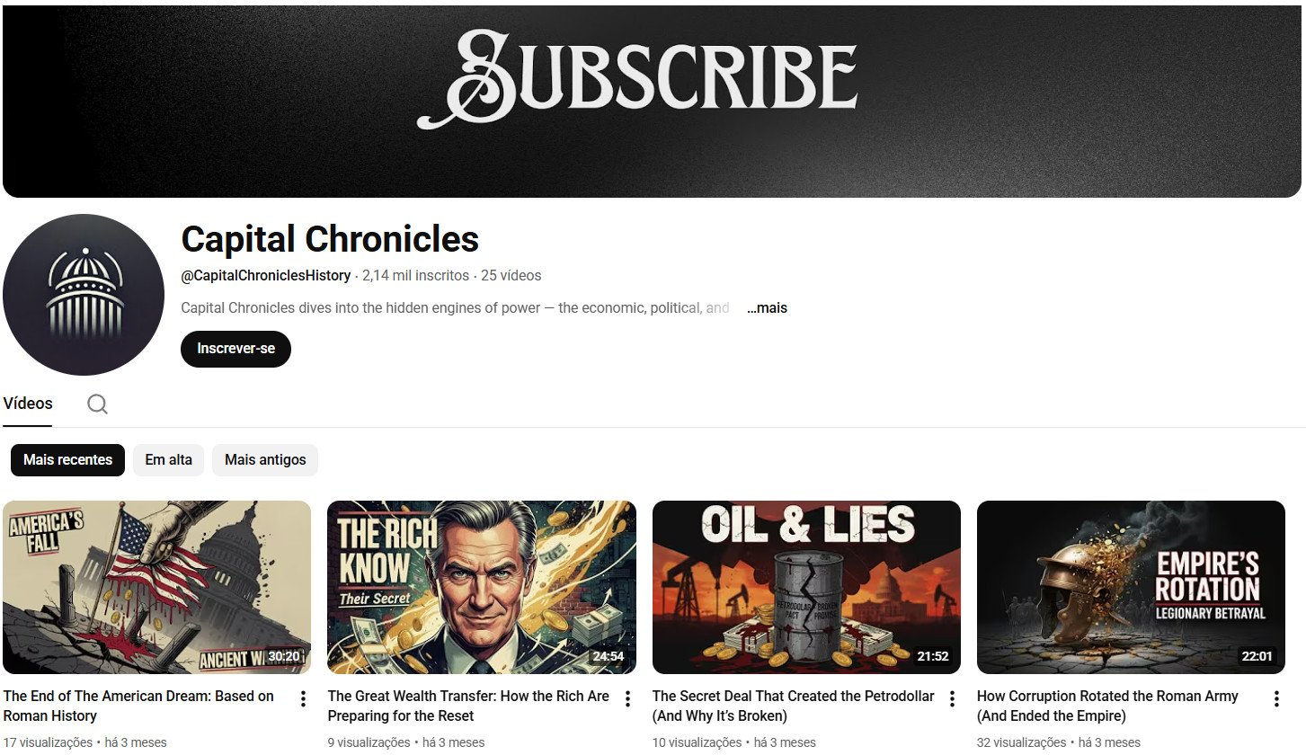 Canal no YouTube à venda – Capital Chronicles (Inglês) – Geopolítica, Economia e História (2 mil inscritos)