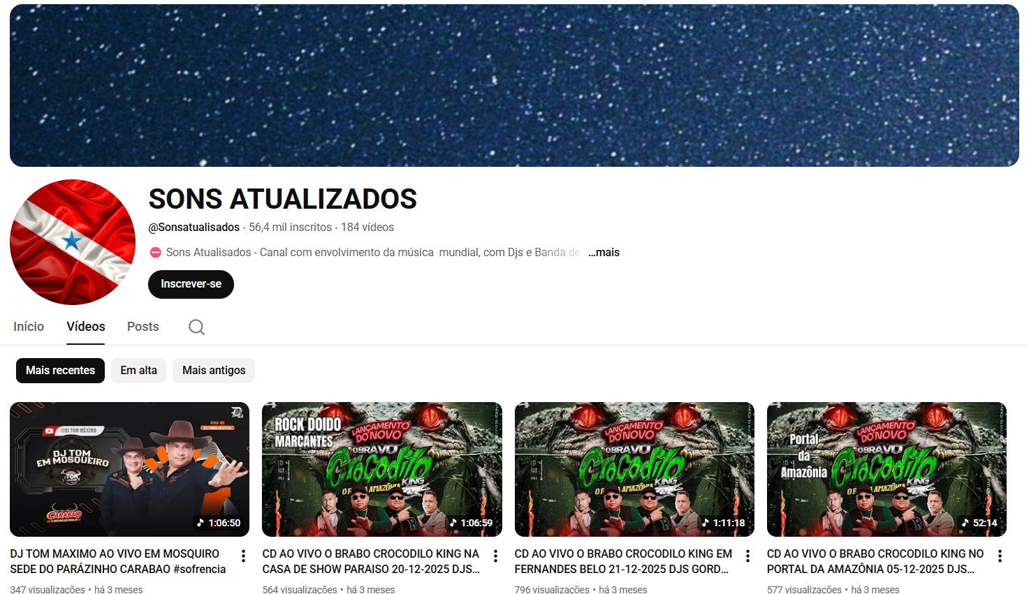 Canal no YouTube à venda – SONS ATUALIZADOS (Português) – Música, DJs e Aparelhagens (56mil inscritos) – Não Monetizado