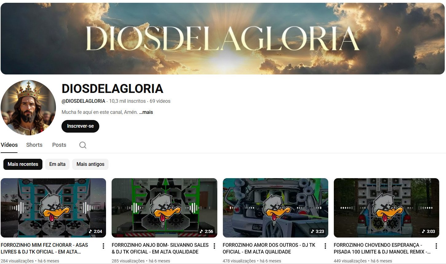 Canal no YouTube à venda – DIOSDELAGLORIA (Espanhol/Português) – Música e Entretenimento Regional (10 mil inscritos) – Não monetizado