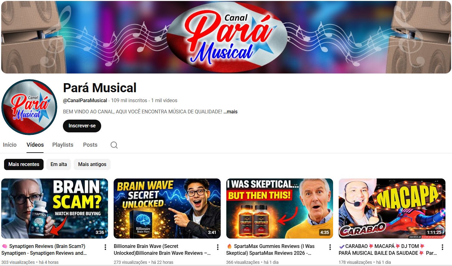 Canal no YouTube à venda – Pará Musical (Português) – Música, Cultura Paraense e Review de Produtos (109 mil inscritos) – Não monetizado