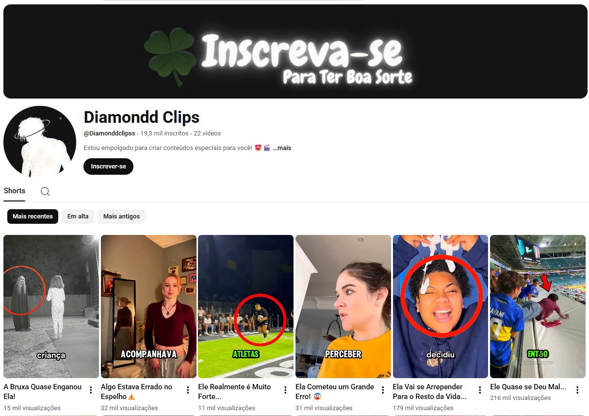 Canal no YouTube à venda – Diamondd Clips (Português) – Shorts de Curiosidades e Storytelling (19 mil inscritos) – Não monetizado