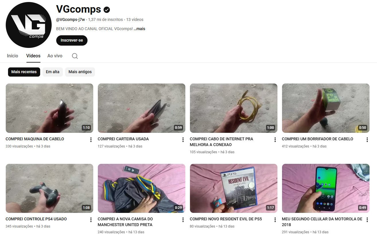 Canal no YouTube à venda – VGcomps (Português) – Tecnologia, Games e Lifestyle (1 milhão de inscritos) – Não monetizado