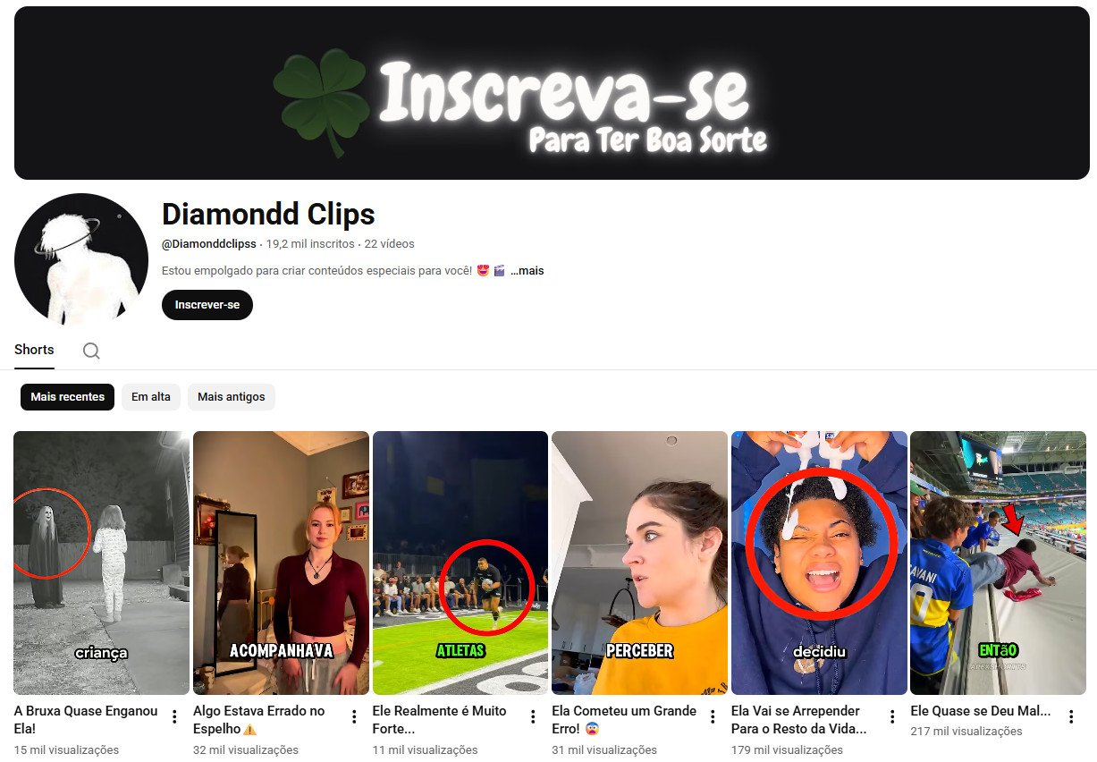 Canal no YouTube à venda – Diamondd Clips (Português) – Shorts, Curiosidades e Storytelling Viral (19 mil inscritos) – Não monetizado
