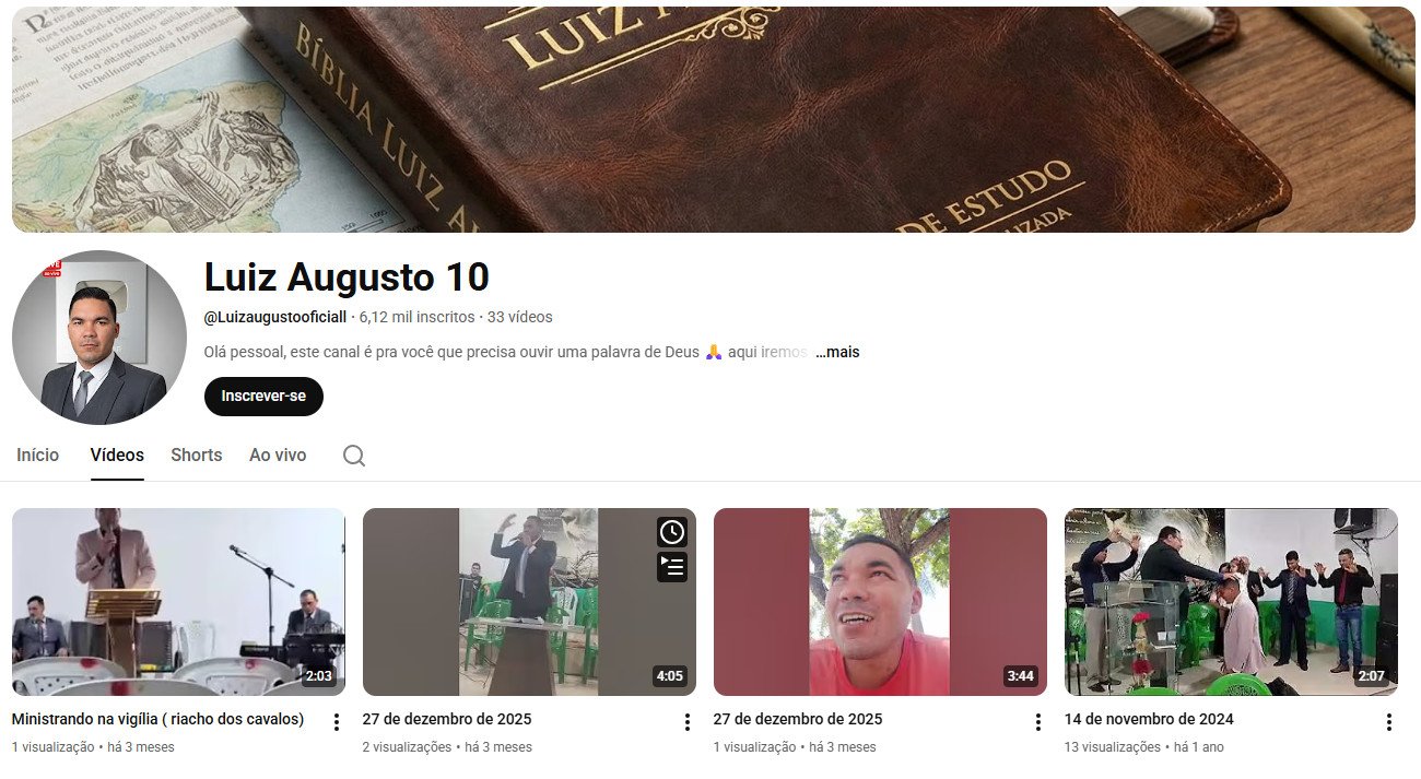 Canal no YouTube à venda – Religião, Mensagens de Fé e Espiritualidade (6 mil inscritos) – Não monetizado