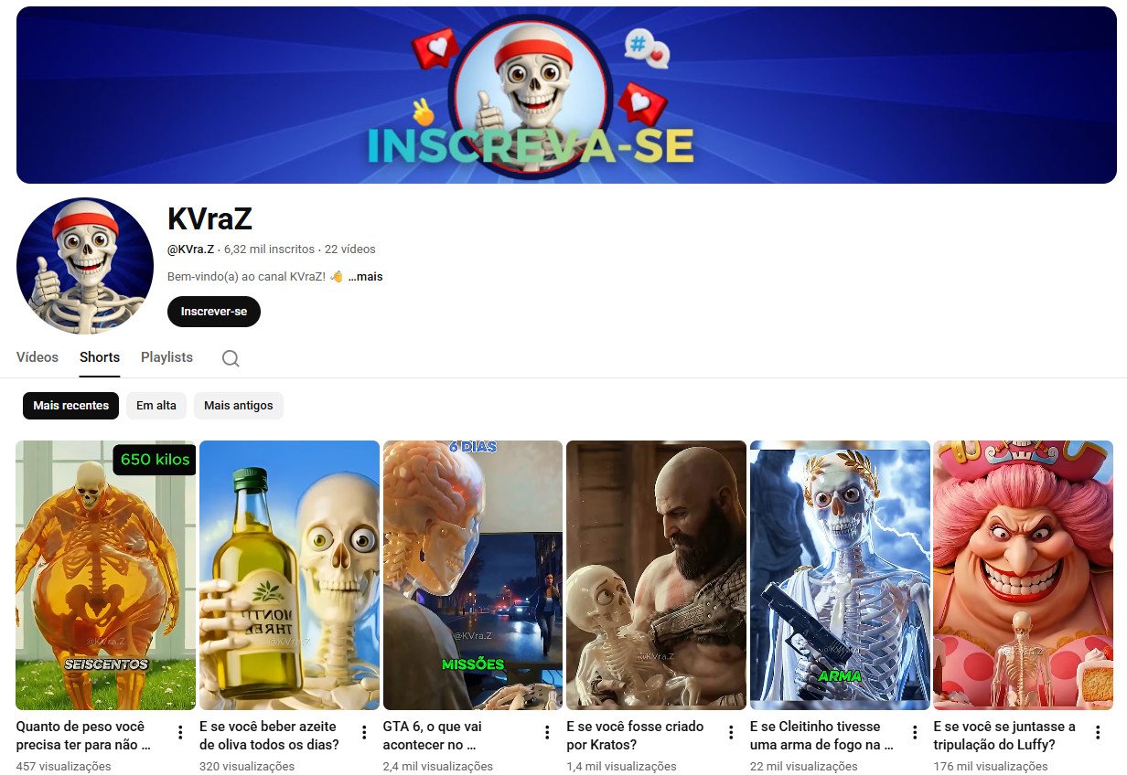 Canal no YouTube à venda – KVraZ (Português) – Shorts, Curiosidades e Cultura Geek (6 mil inscritos) – Não monetizado
