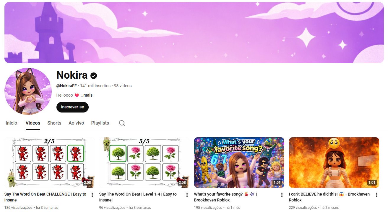 Canal no YouTube à venda – Roblox, Games e Desafios (141 mil inscritos) – Não monetizado