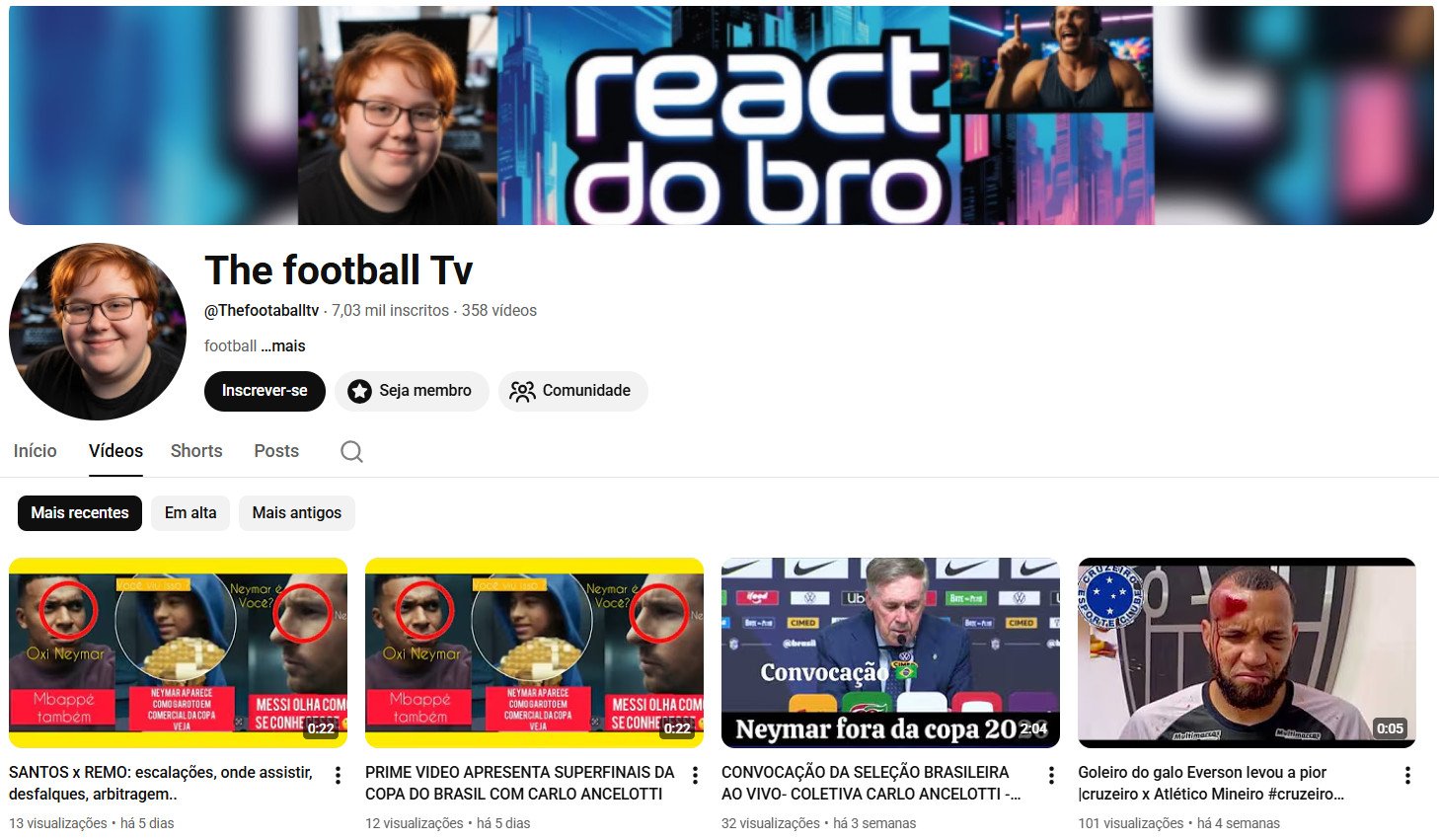 Canal no YouTube à venda – The football Tv (Português) – Futebol, Notícias e Entretenimento Esportivo (7 mil inscritos) – Não monetizado