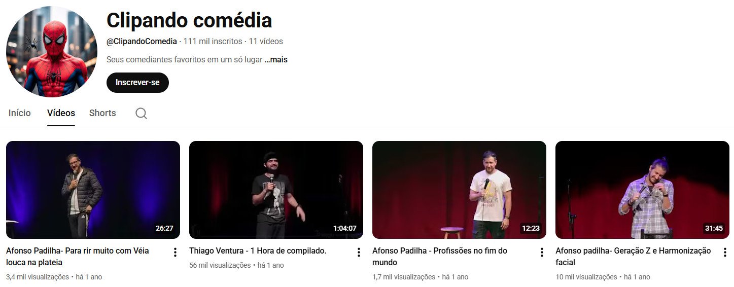 Canal no YouTube à venda – Clipando comédia (Português) – Humor, Stand-up e Compilados (111 mil inscritos) – Não monetizado