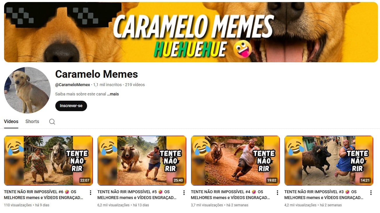 Canal no YouTube à venda – Caramelo Memes (Português) – Humor, Memes e Entretenimento Viral (1 mil inscritos) – Não monetizado
