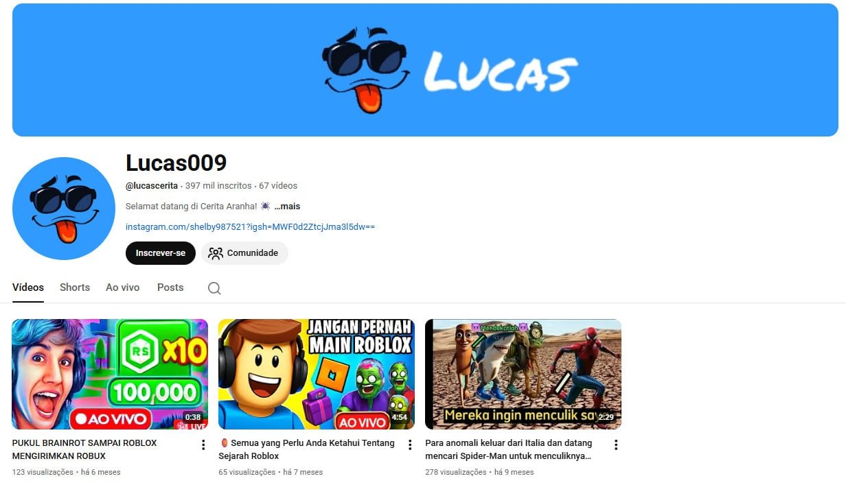 Canal no YouTube à venda – Roblox, Entretenimento e Stories (397 mil inscritos) – Não monetizado