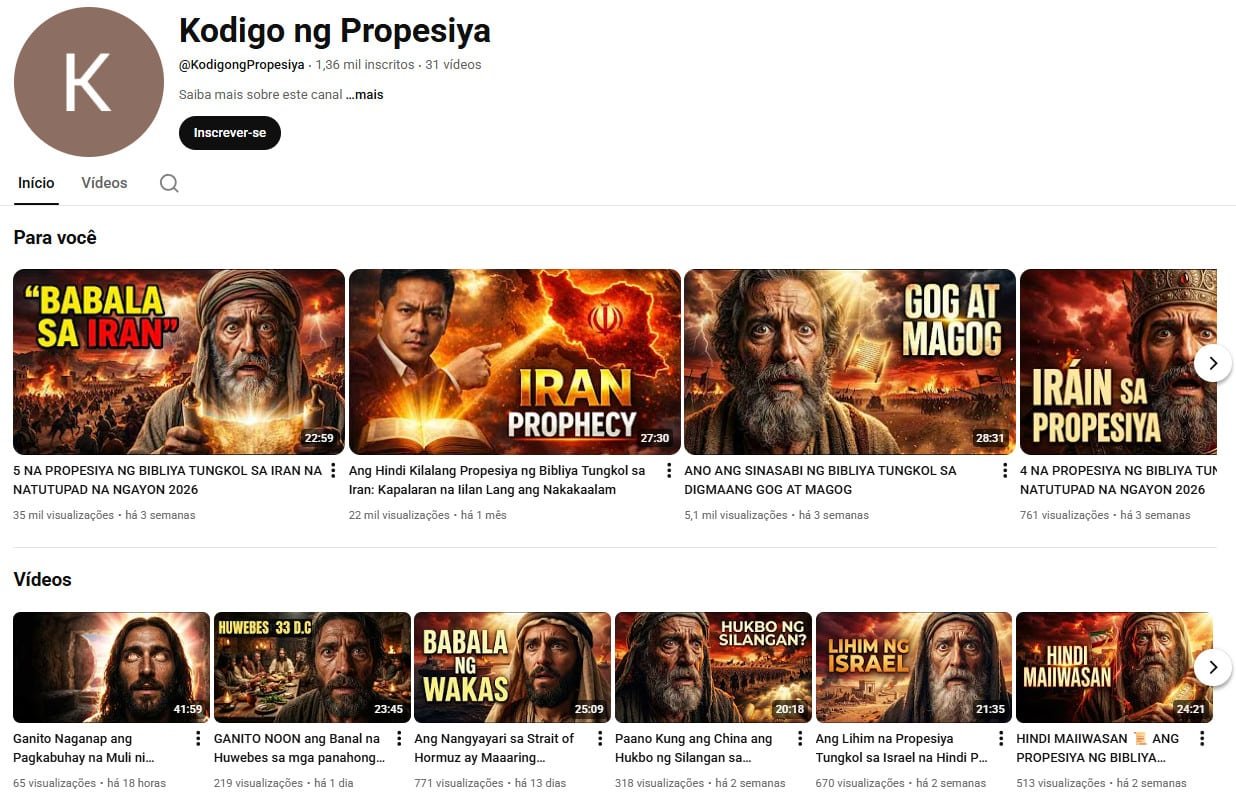 Canal no YouTube à venda – Kodigo ng Propesiya (Tagalog/Filipino) – Religião, Profecias Bíblicas e Geopolítica (1 mil inscritos)