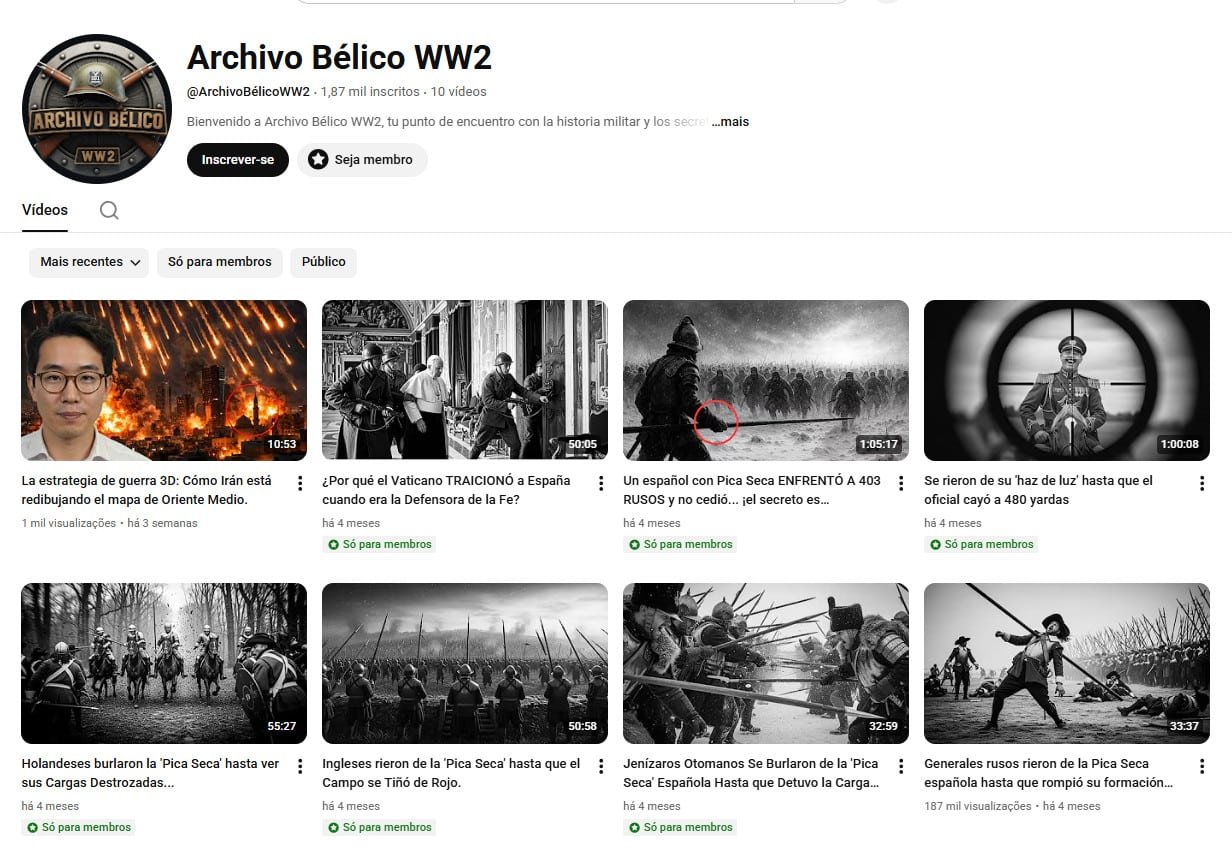 Canal no YouTube à venda – Archivo Bélico WW2 (Espanhol) – História Militar, Curiosidades e Estratégia (1 mil inscritos)