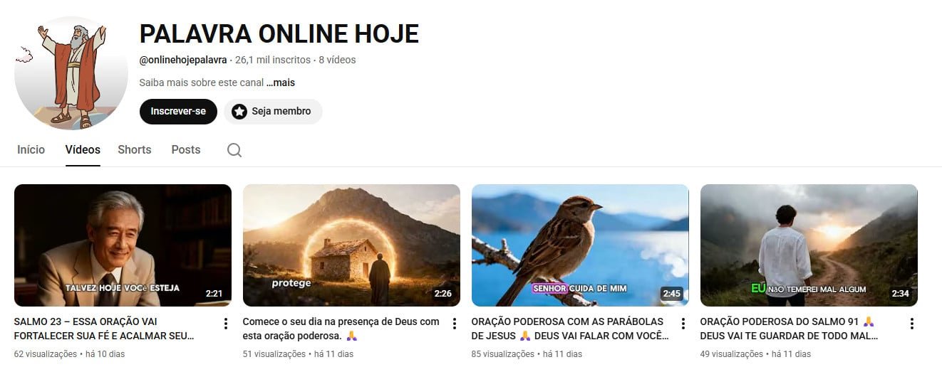 Canal no YouTube à venda – PALAVRA ONLINE HOJE (Português) – Espiritualidade, Orações e Fé (26 mil inscritos)