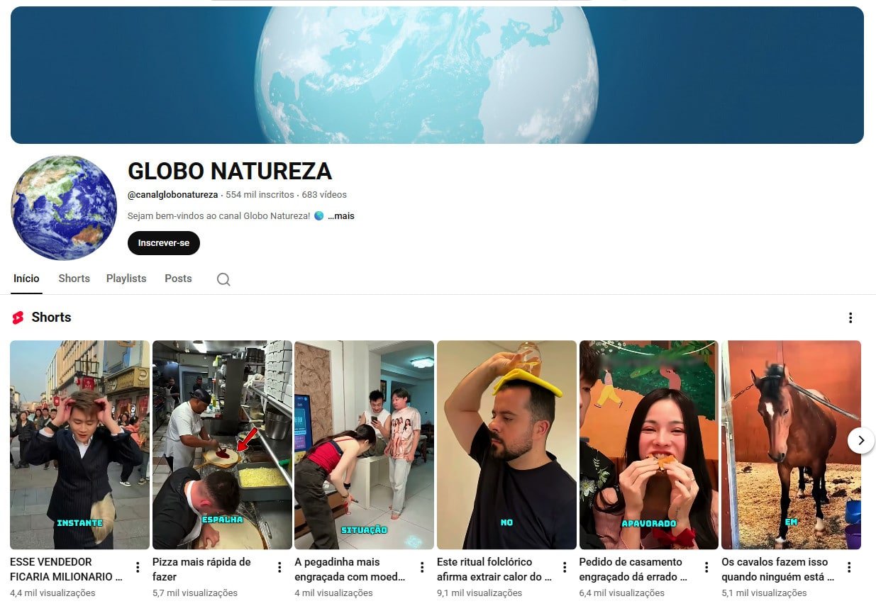 Canal no YouTube à venda – GLOBO NATUREZA (Português) – Curiosidades, Entretenimento e Viral (554 mil inscritos)