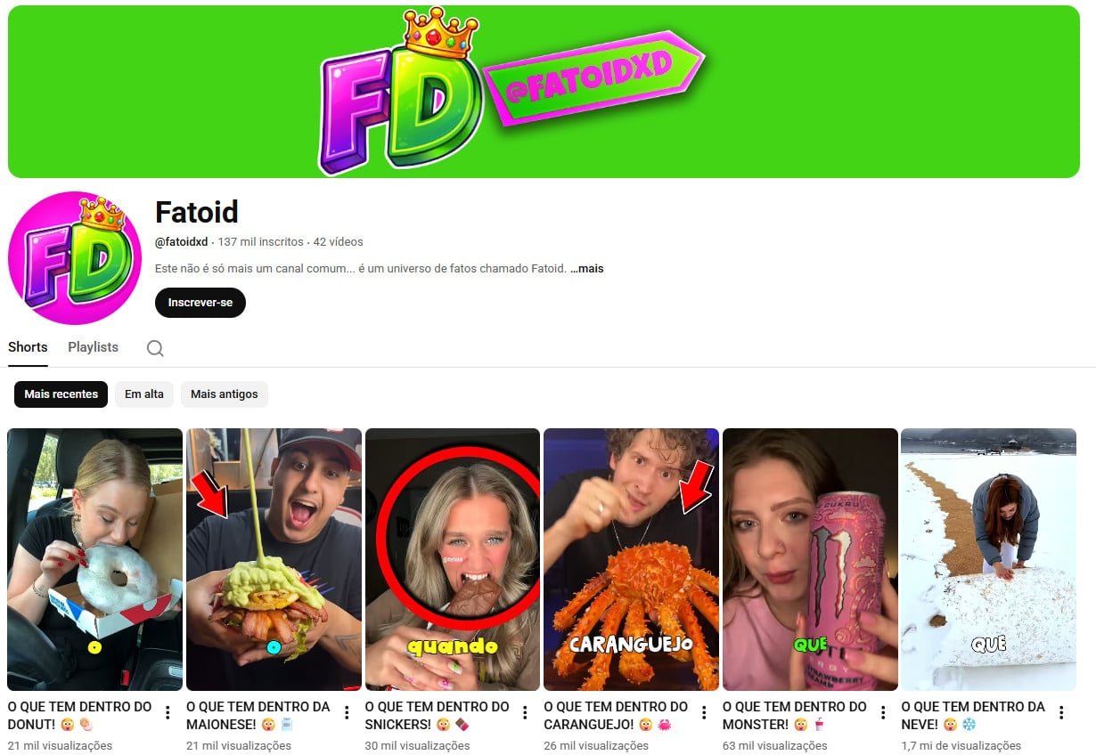 Canal no YouTube à venda – Fatoid (Não Monetizado) (Português) – Curiosidades, Fatos Rápidos e Entretenimento (137 mil inscritos)