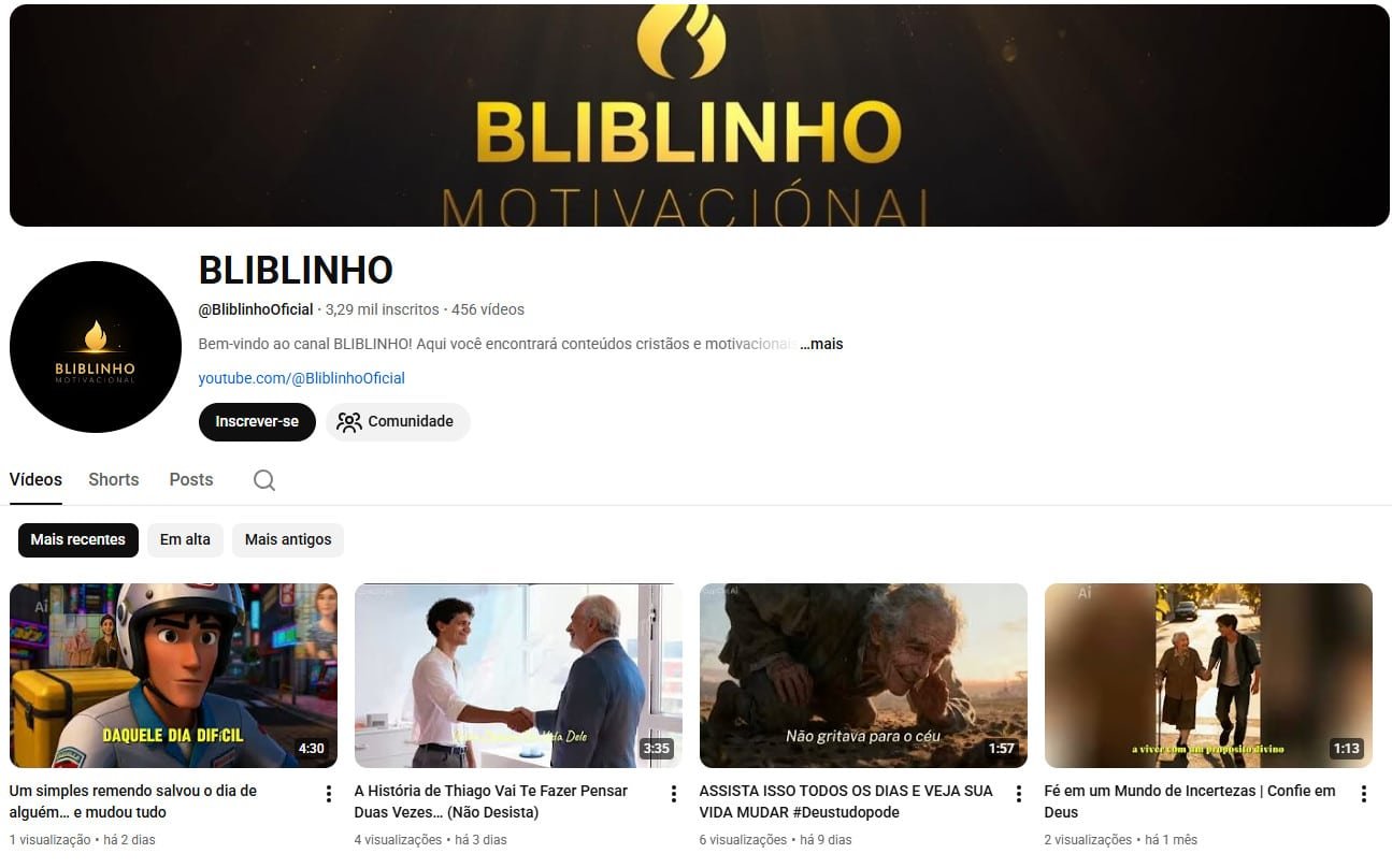 Canal no YouTube à venda (Não Monetizado) – Mensagens Cristãs, Motivacionais e Histórias de Fé (3 mil inscritos)