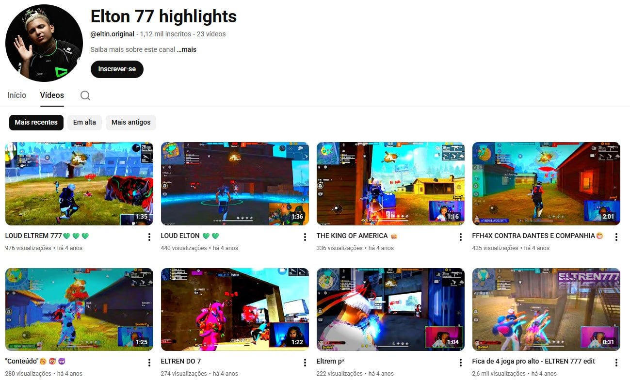 Canal no YouTube à venda (Não Monetizado) – Free Fire e Gaming (1 mil inscritos)