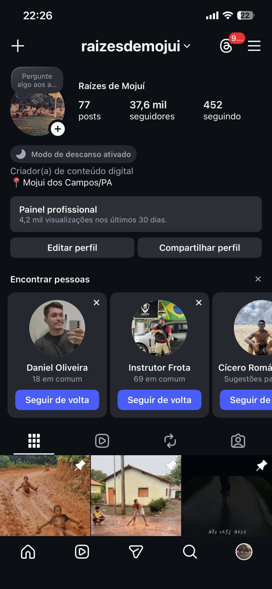 Perfil Instagram 37k seguidores com vídeo de 15 milhões de visualizações