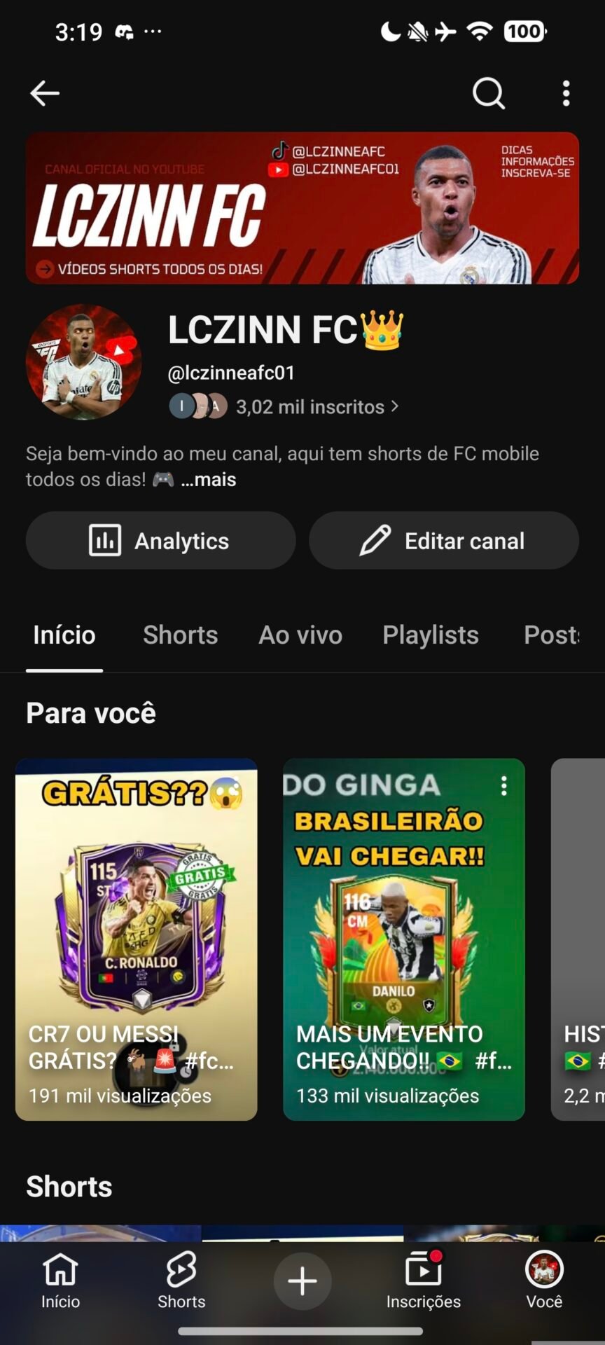 CONTA COM 3MIL INSCRITOS NO NICHO GAMES/FUTEBOL