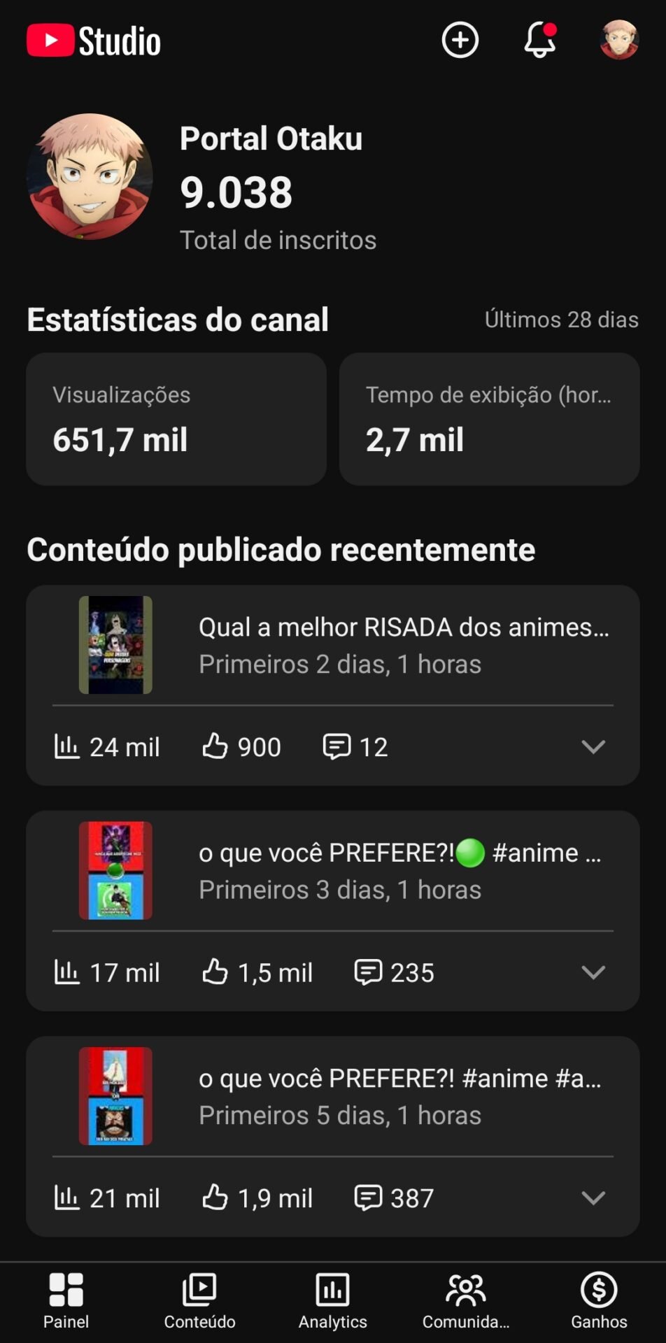 Canal youtube 9k+ de inscritos, 600k de viw 28 dias preço barato