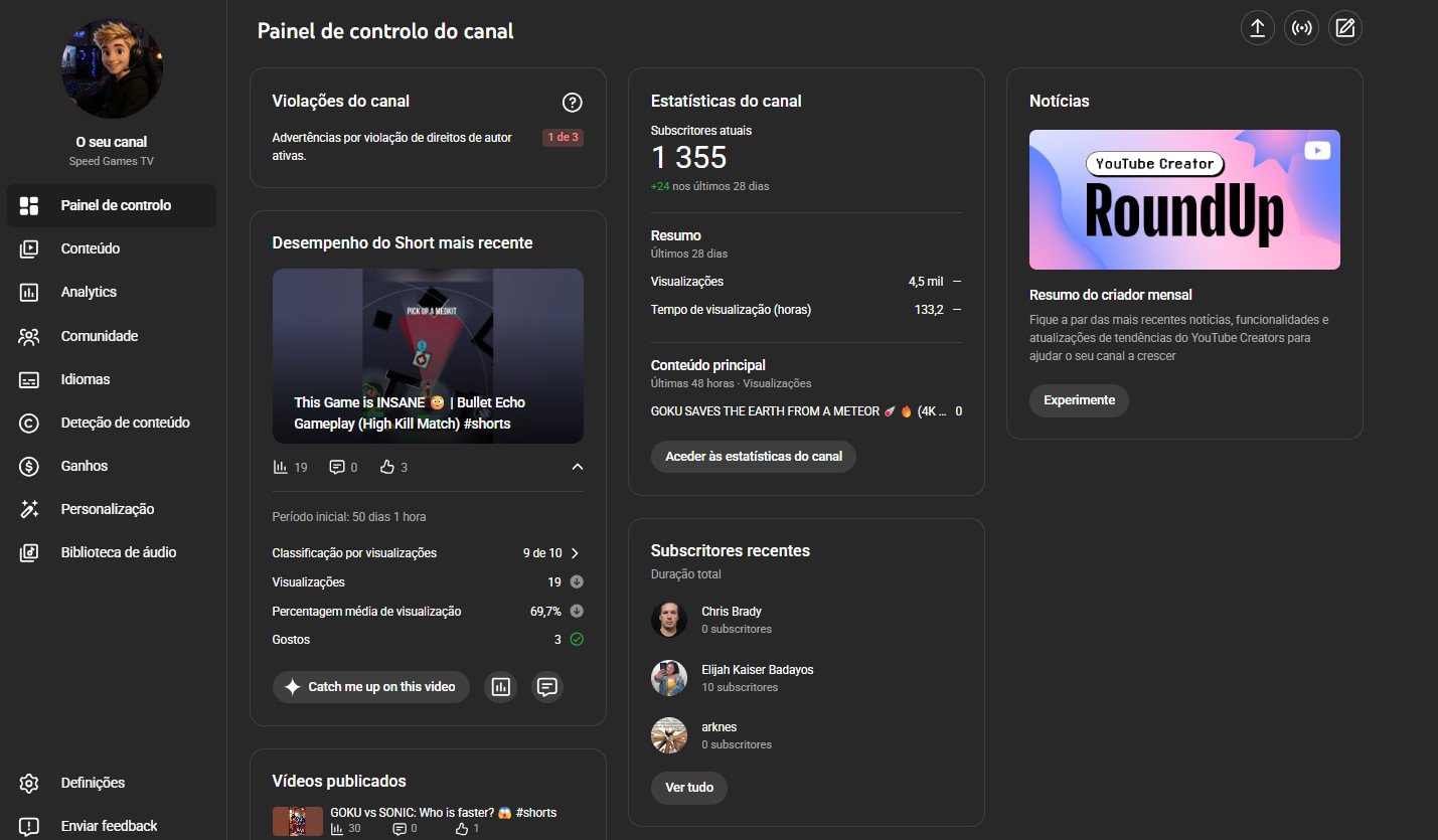 CANAL DO YOUTUBE COM 1,3K DE INSCRITOS