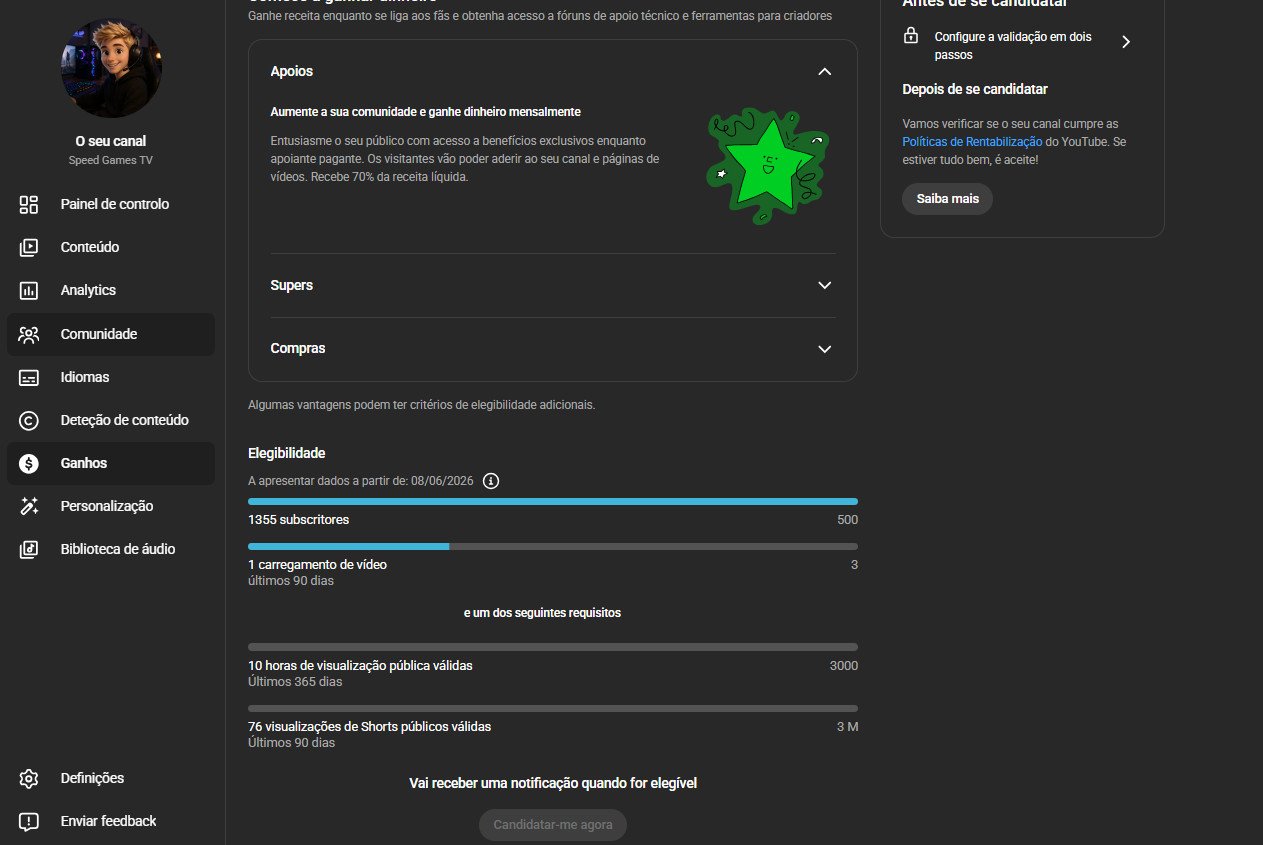 CANAL DO YOUTUBE COM 1,3K DE INSCRITOS