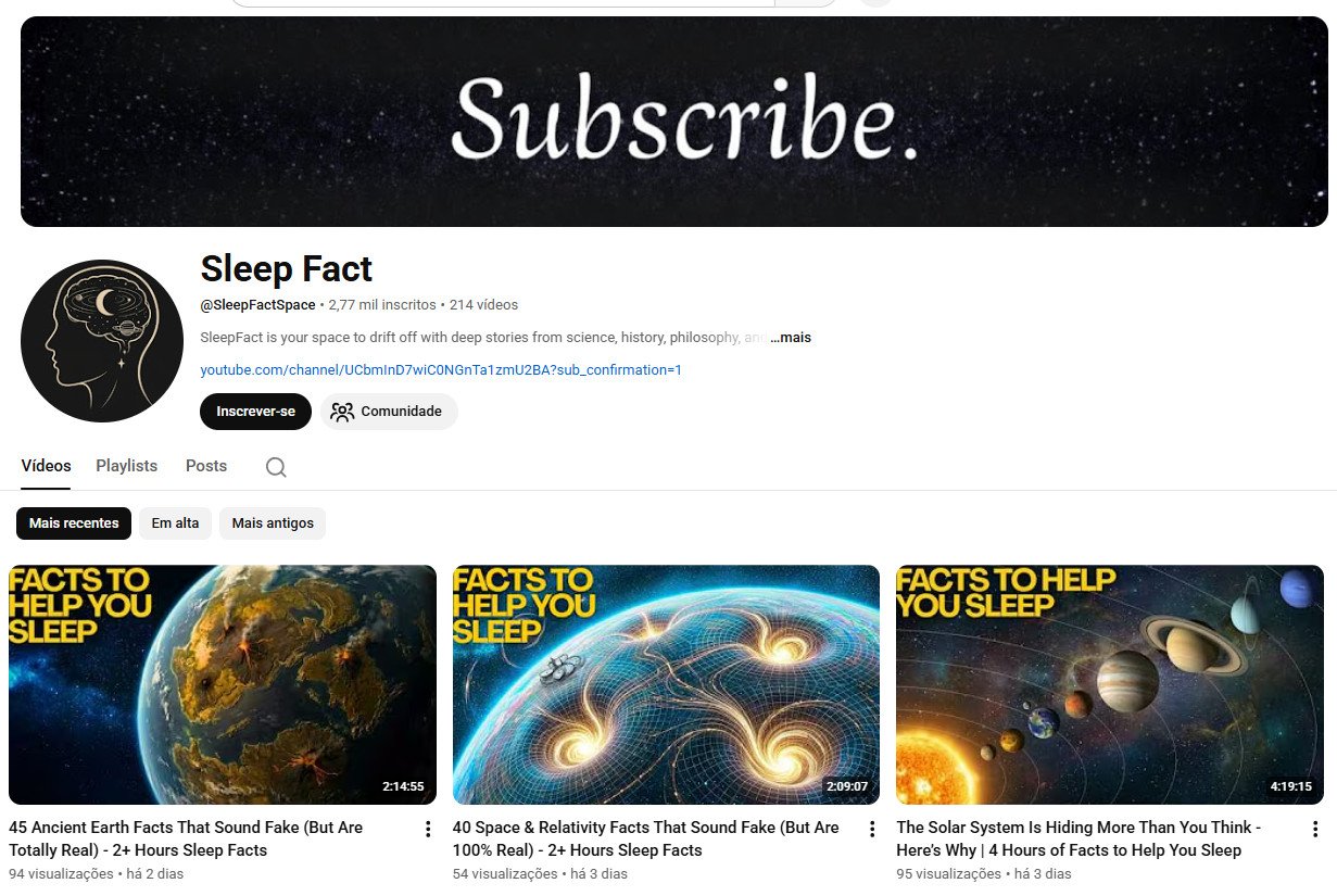 Canal no YouTube à venda – Sleep Fact (2 mil inscritos)