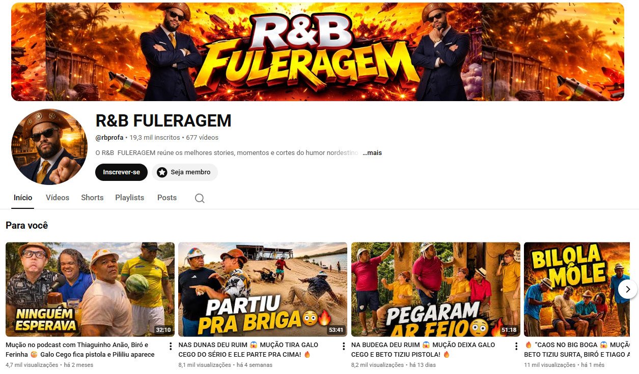 Canal no YouTube à venda – R&B FULERAGEM (19 mil inscritos)