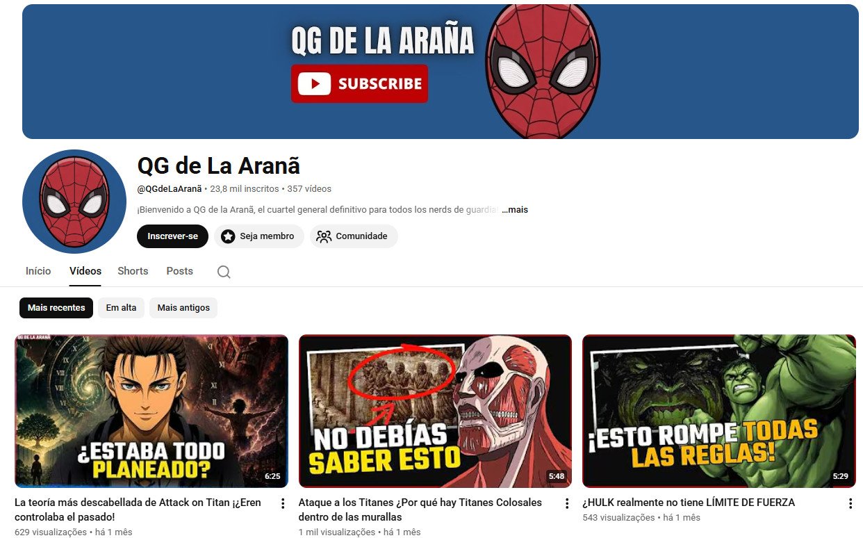 Canal no YouTube à venda – QG de La Arañã (23 mil inscritos)