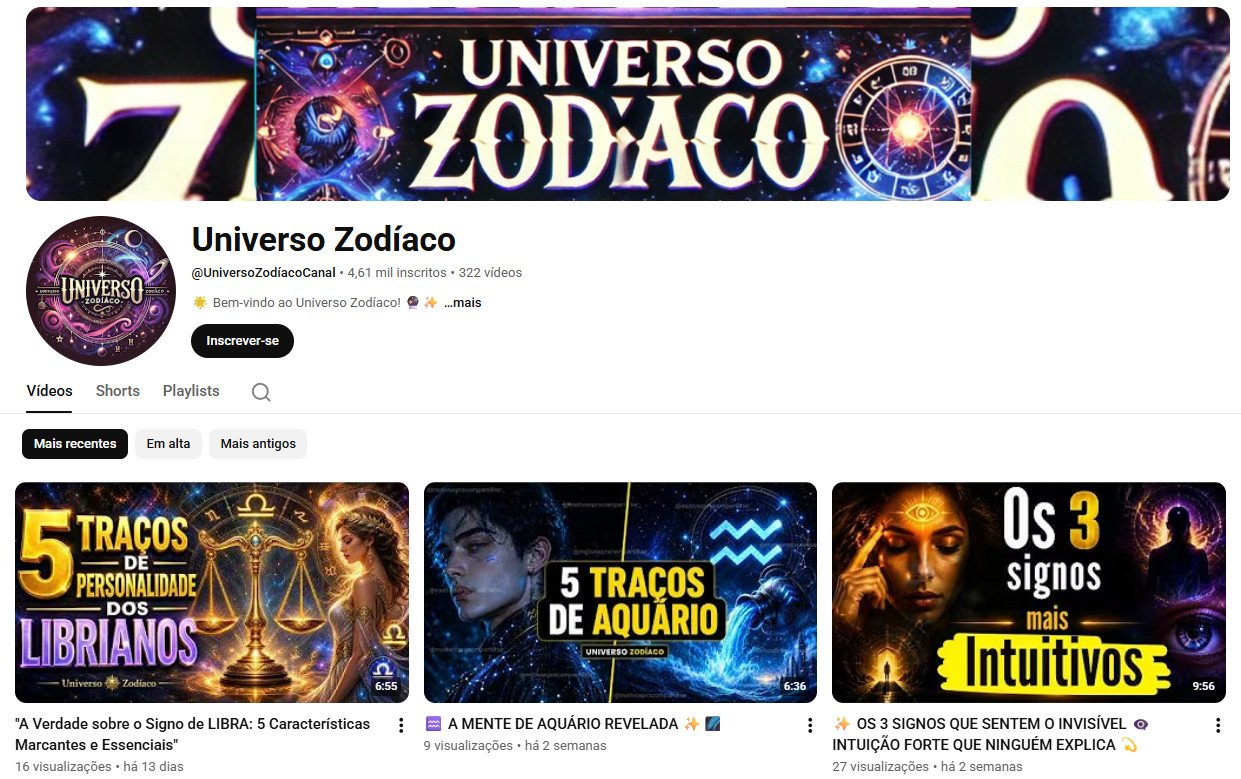 Canal no YouTube à venda – Universo Zodíaco (4 mil inscritos)
