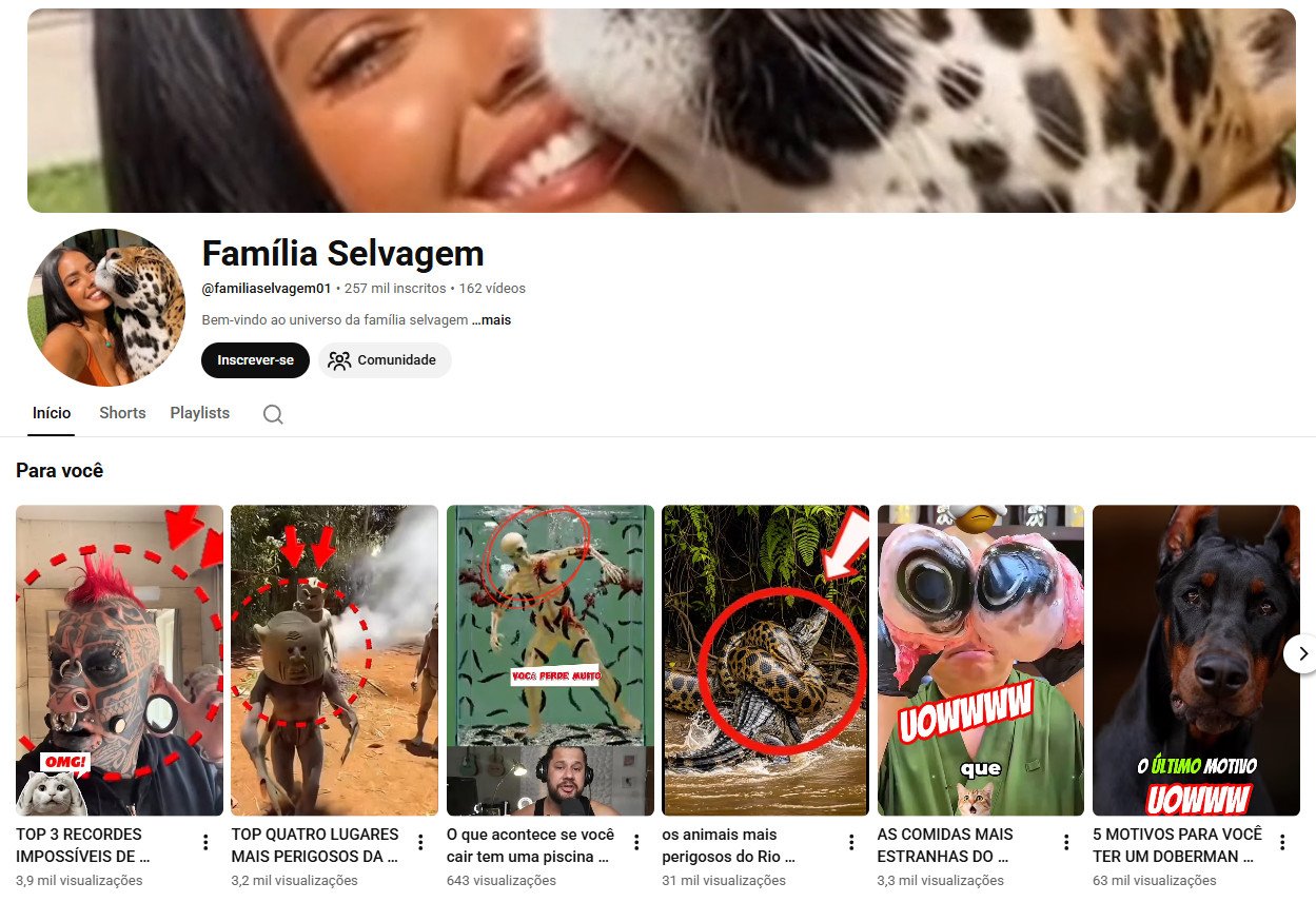 Canal no YouTube à venda – Família Selvagem (257 mil inscritos)