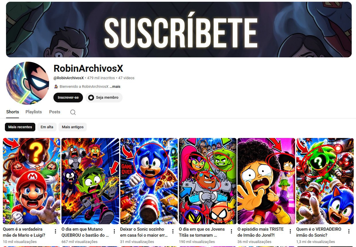 Canal no YouTube à venda – RobinArchivosX (479 mil inscritos)