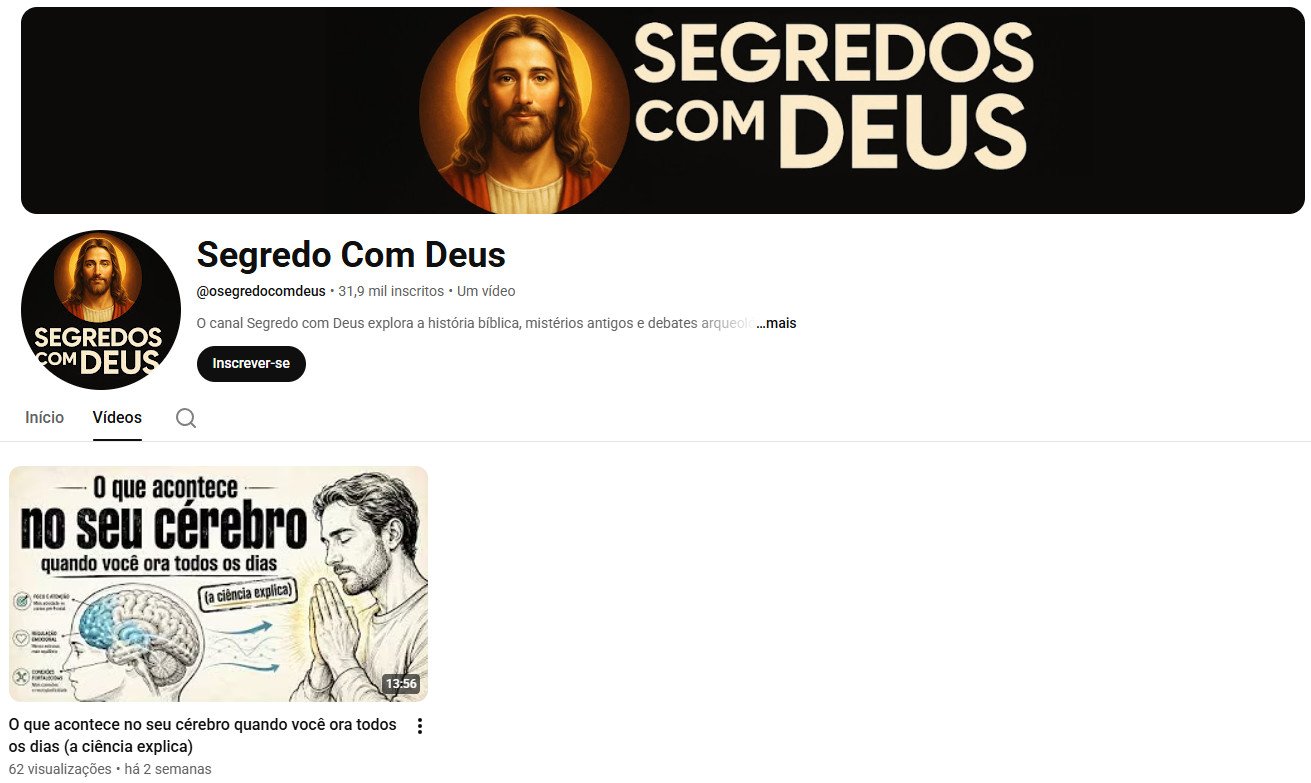 Canal no YouTube à venda – Segredo Com Deus (31 mil inscritos)