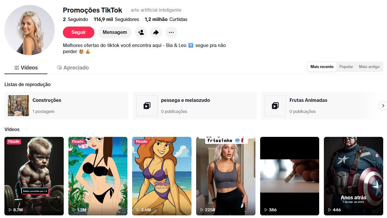 TikTok à venda – Ofertas, Variedades e Arte com Inteligência Artificial | 116 mil seguidores