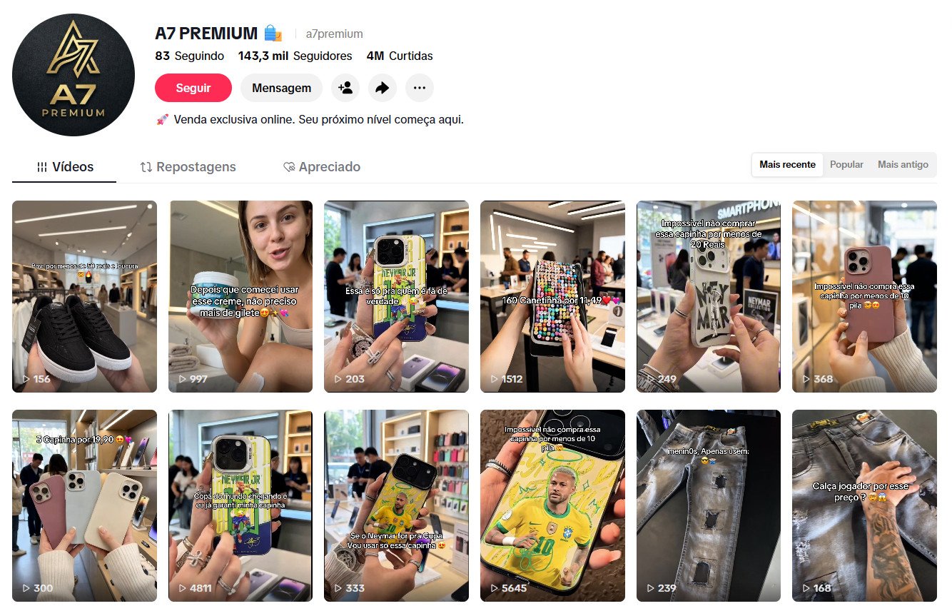 TikTok à venda – E-commerce, Achados e Produtos Premium | 143 mil seguidores