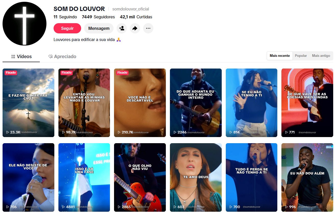TikTok à venda – Louvores, Mensagens de Fé e Música Gospel | 7 mil seguidores
