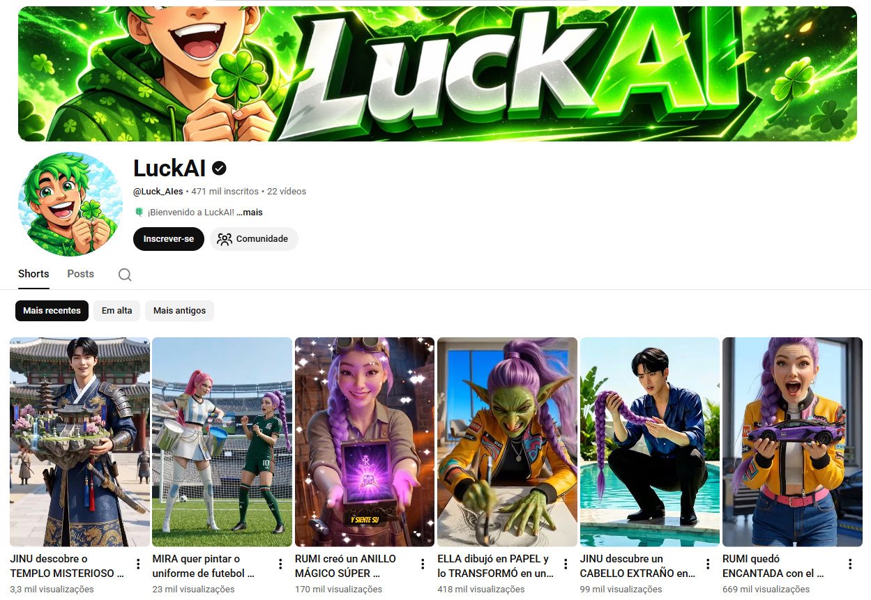 Canal do YouTube à venda – Animações IA, Histórias e Entretenimento | 471 mil inscritos Não Monetizado