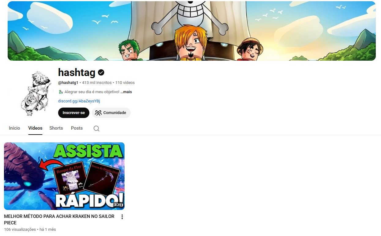 Canal do YouTube à venda – Não Monetizado – Games, Roblox e Animes (One Piece) | 413 mil inscritos