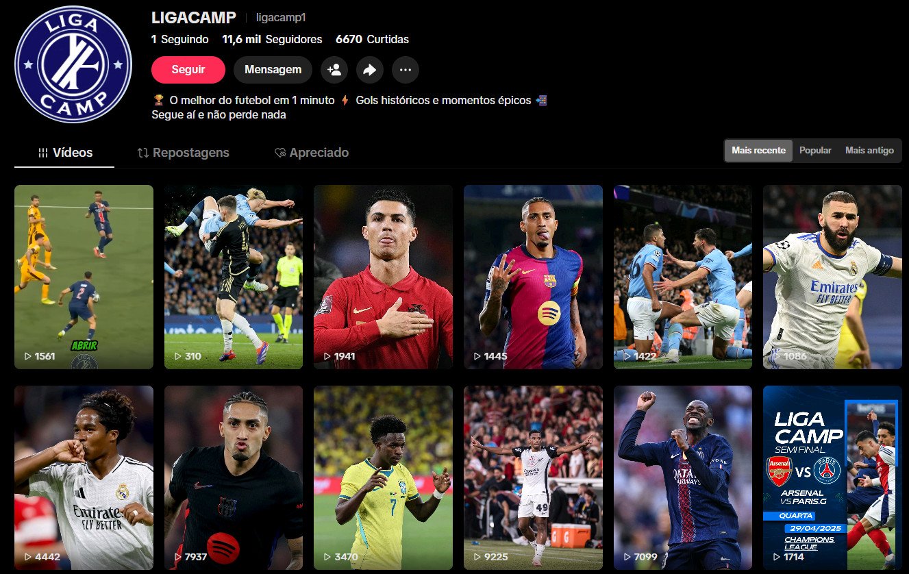 TikTok à venda – Futebol, Gols Históricos e Momentos Épicos | 11 mil seguidores