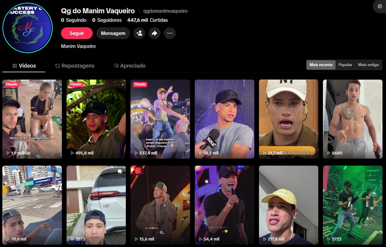 TikTok à venda – Piseiro, Forró e Bastidores de Shows | 447 mil Curtidas e Vídeos Milionários E 40 mil seguidores