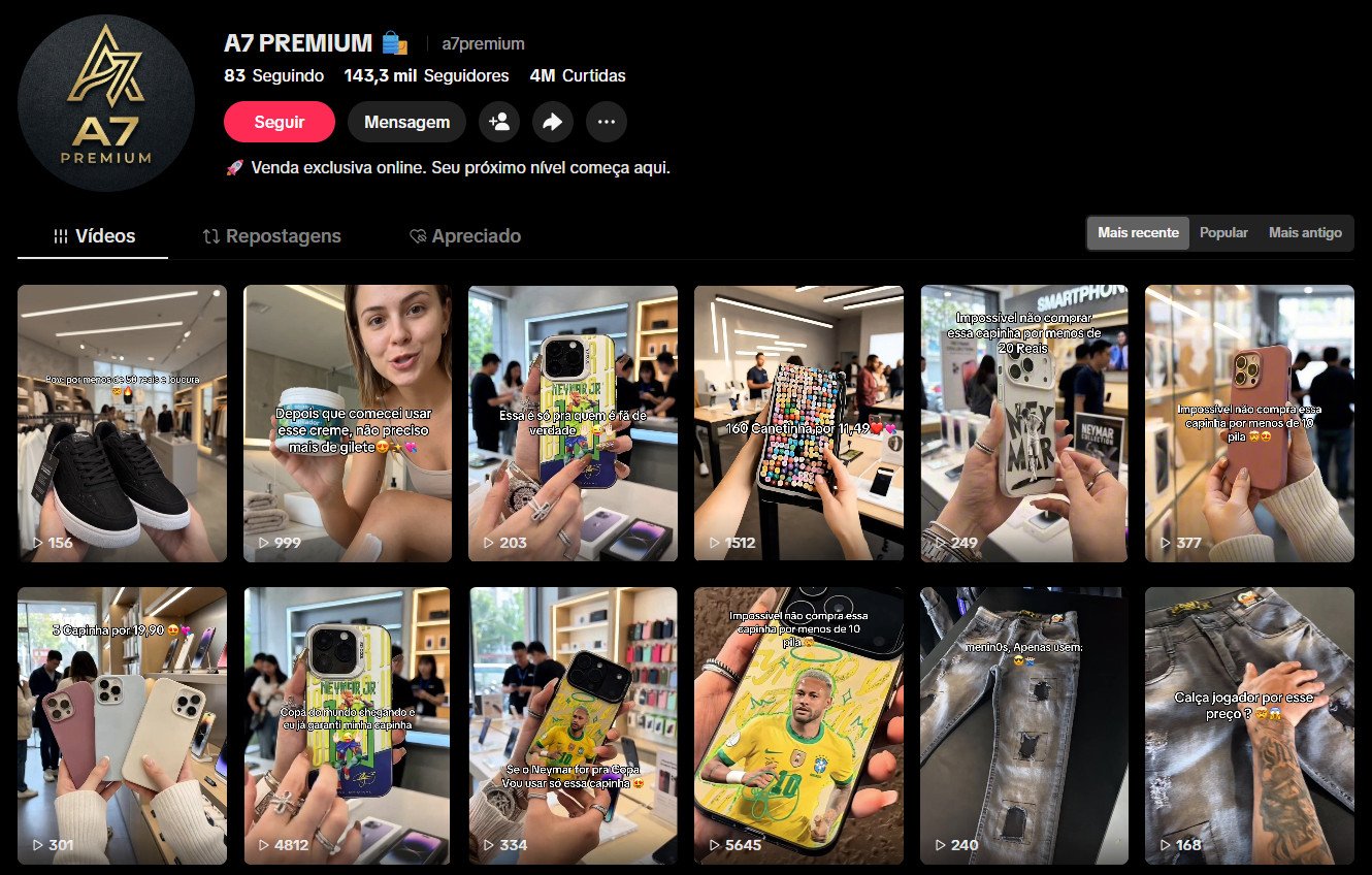 TikTok à venda – E-commerce, Acessórios e Moda (Achadinhos) | 143 mil seguidores
