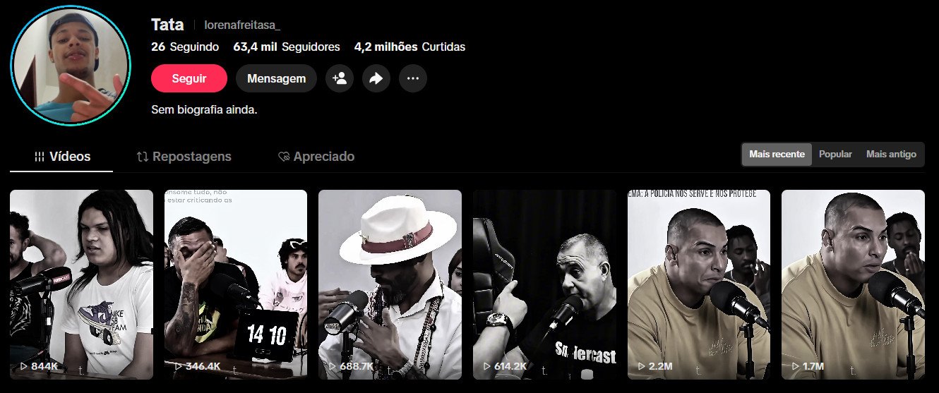 TikTok à venda – Cortes de Podcasts, Histórias e Motivação | 63 mil seguidores