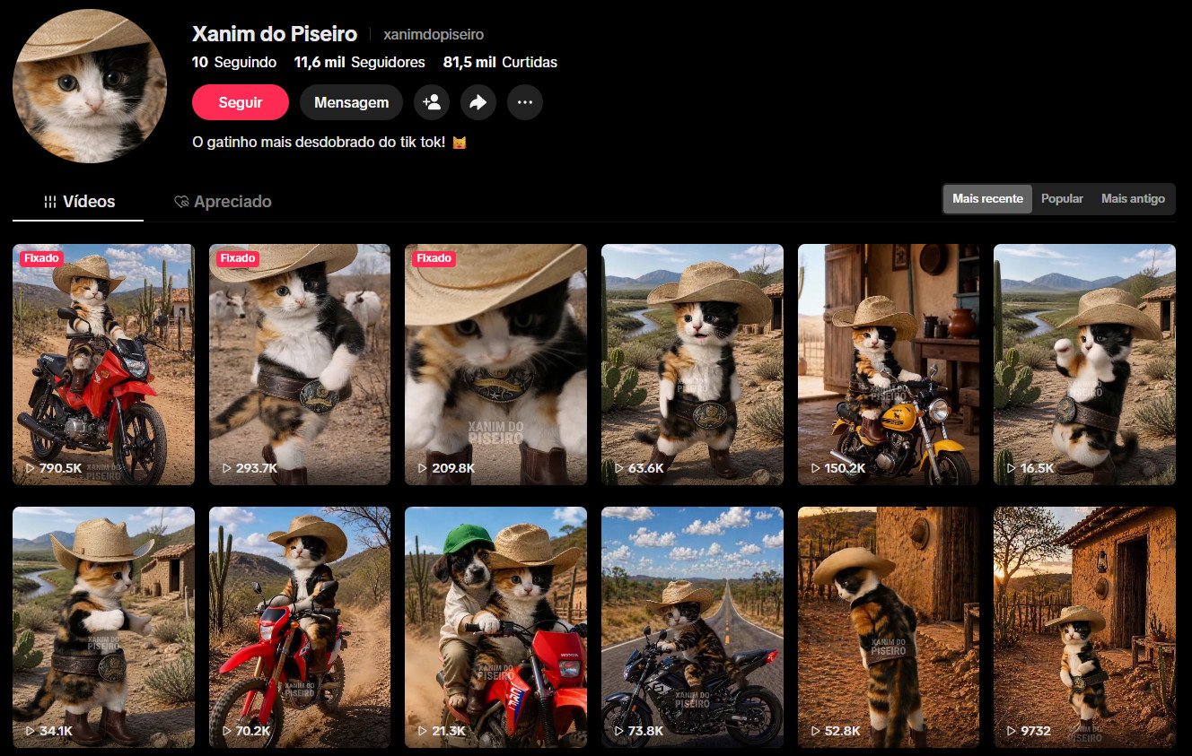 TikTok à venda – Animações de IA, Humor e Cultura Pop (Nicho Pet/Meme) | 11 mil seguidores e 81 mil Curtidas